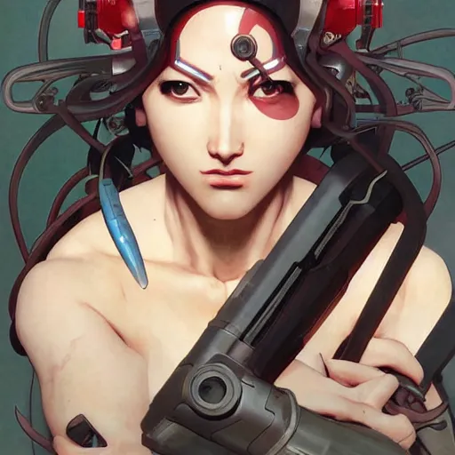 Image similar to cyborg woman, finely illustrated face, highly detailed, colored pencil, studio ghibli, tankobon, in the style of ilya kuvshinov and krenz cushart and william - adolphe bouguereau and alphonse mucha