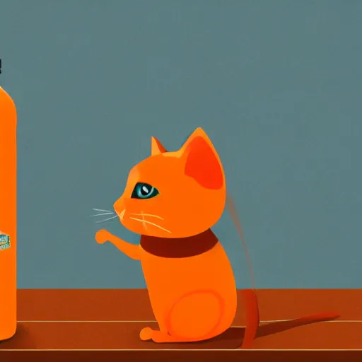 Image similar to a cat standing next to a bottle of medicine. the cat was orange in color. animal. digital art. pixabay. shutterstock. artstation.