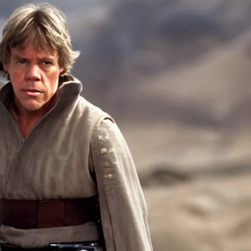 Image similar to Luke Skywalker played by Harrison Ford, movie still, cinematic
