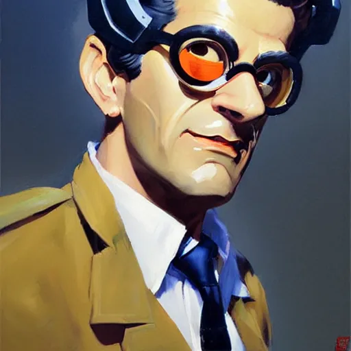 Image similar to greg manchess portrait painting of armored ghostbuster egon spengler as overwatch character, medium shot, asymmetrical, profile picture, organic painting, sunny day, matte painting, bold shapes, hard edges, street art, trending on artstation, by huang guangjian and gil elvgren and sachin teng