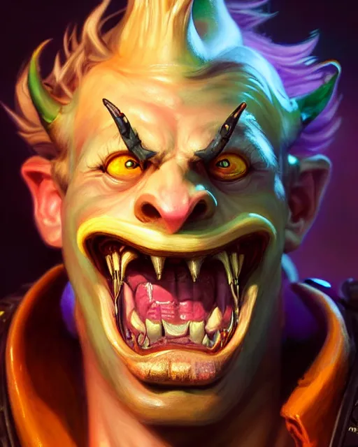 Image similar to junkrat from overwatch, mouth closed, fantasy, fantasy art, fantasy, colorful, elegant, character portrait, portrait, close up, highly detailed, intricate detail, amazing detail, sharp focus, vintage fantasy art, vintage sci - fi art, radiant light, caustics, by boris vallejo