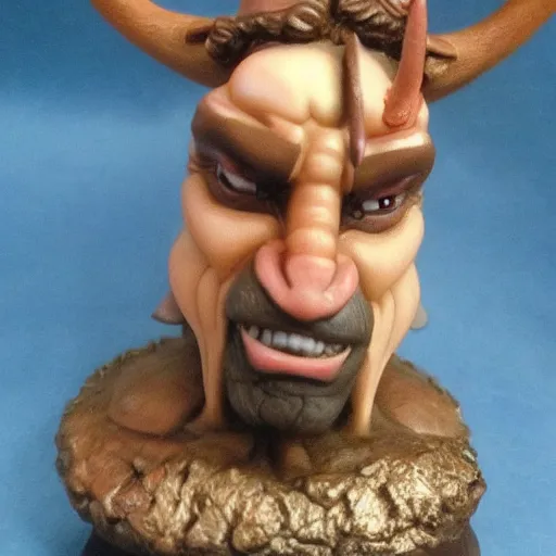 Image similar to Character portrait, face close up: Minotaur Male Cleric. Peace will conquer all. In the style of Ralph Horsley