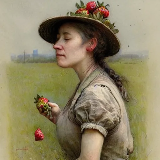 Prompt: ( ( ( ( ( woman on a strawberry field. muted colors. ) ) ) ) ) by jean - baptiste monge!!!!!!!!!!!!!!!!!!!!!!!!!!!