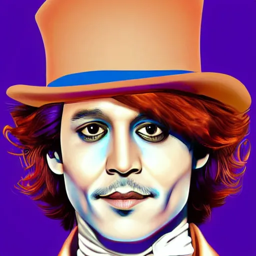 Image similar to portrait of young johnny depp as willy wonka, highly detailed, centered, solid color background, digital painting