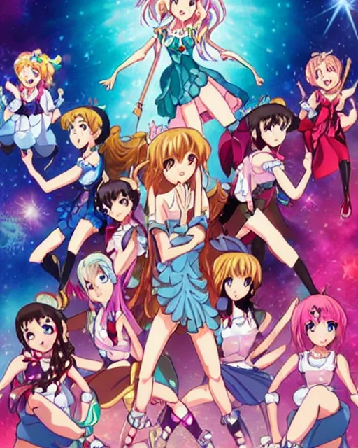 Image similar to a movie about a group of magical girls saving the world, movie poster, anime art