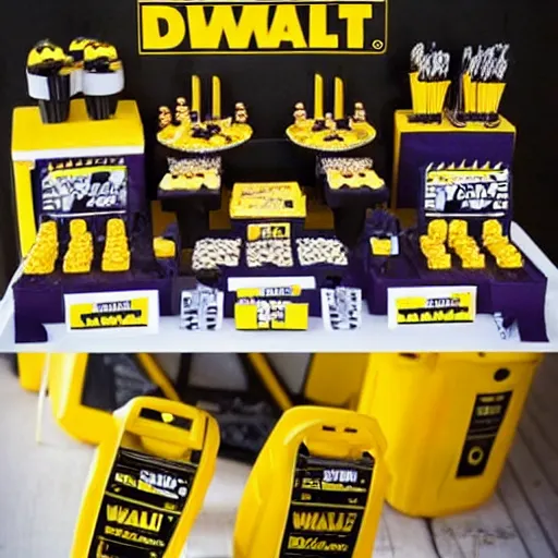 Prompt: a dewalt themed birthday party, photorealistic