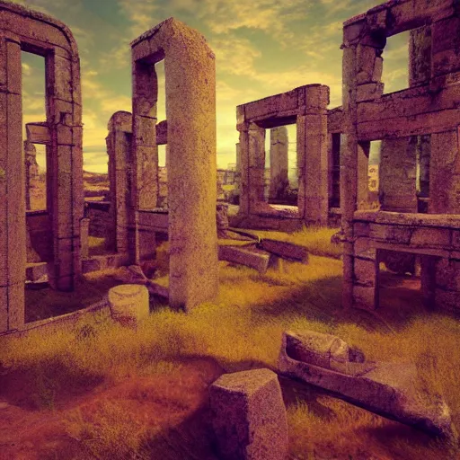 Image similar to ancient neon ruins in the tundra,retrowave art, trending