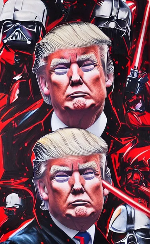 Image similar to « a beautiful donald trump as a sith lord portrait, very realistic, trending on artstation »