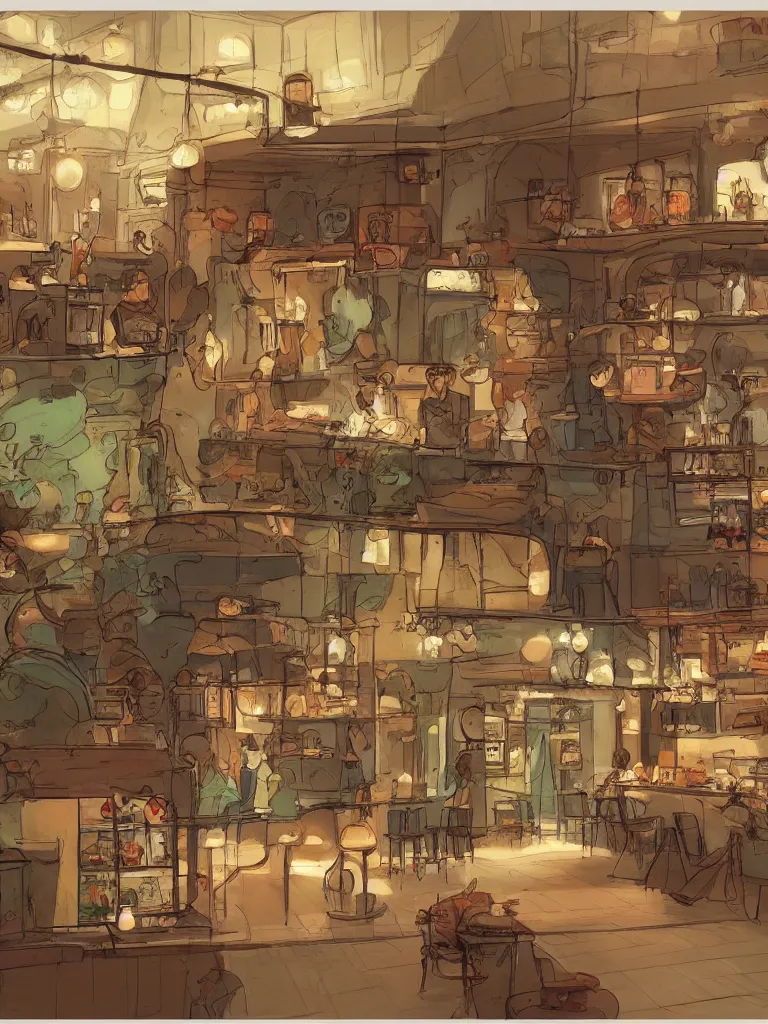 Image similar to cafe by disney concept artists, blunt borders, rule of thirds