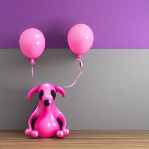 Prompt: 3 d render of a pink balloon dog in a violet room