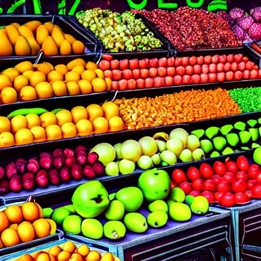 Image similar to uhd photorealistic produce stand selling half eaten fruit, uhd hyperdetailed photography