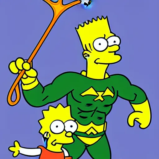 Prompt: aquaman as a simpson, by matt groening, digital art