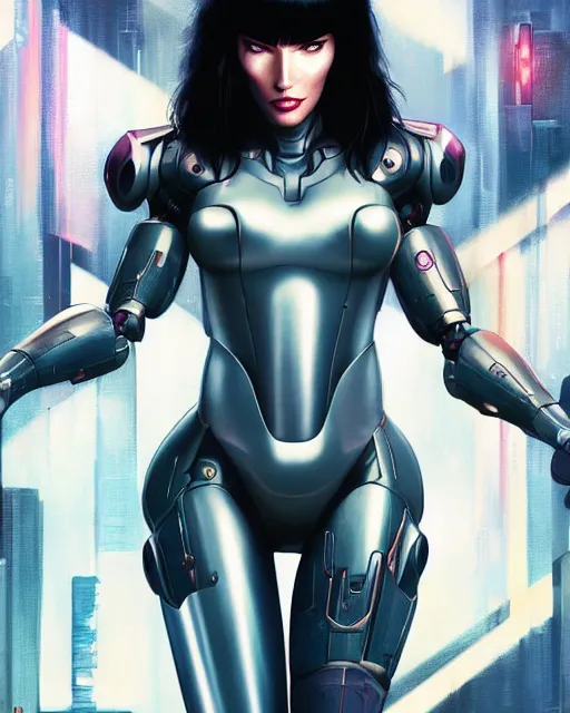 Image similar to weta disney movie still portrait photo of megan fox as the major ghost in the shell as cyborg woman by pixar, by weta, wlop, ilya kuvshinov, rossdraws, artgerm, maxim cover, latex, sweaty, iridescent, bright morning, anime, liosh, mucha