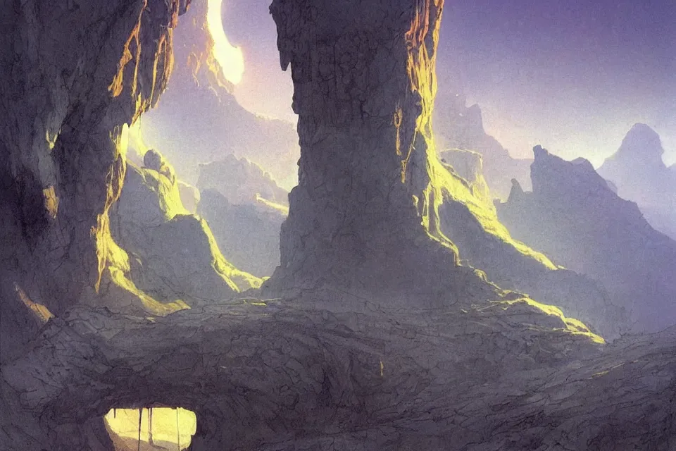 Prompt: i live in a cave, i live to create, by moebius and john harris, atmospheric blues, concept art, saturation 40