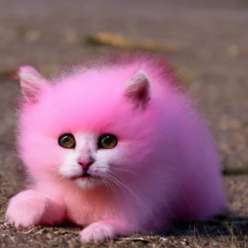 Prompt: fuzzy cute pink furry wide-bright eyed adorable creature