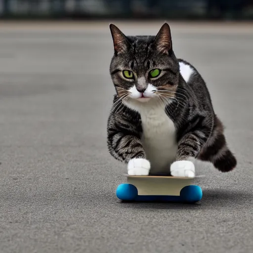 Prompt: dslr professional photo of cat skateboarding, 4 k, high detail