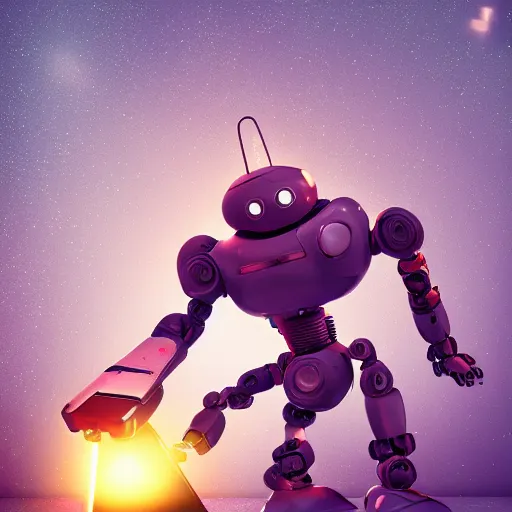 Image similar to cute robot with multiple big paintbrushes, painting a canvas, cute, galaxy, photorealism 4 k, octane render, clean design, beautiful light