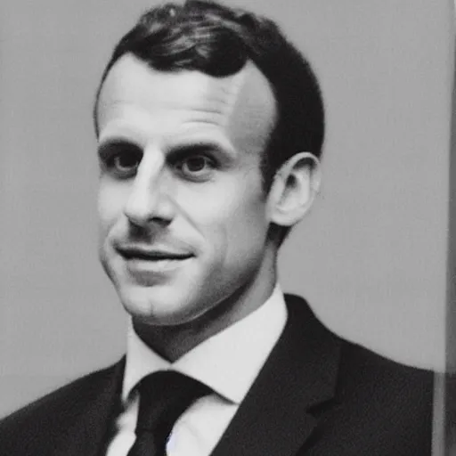 Prompt: photograph of emmanuel macron, male, 1 9 0 0 s, 1 9 1 0 s, grainy, slightly blurry, faded, realistic face