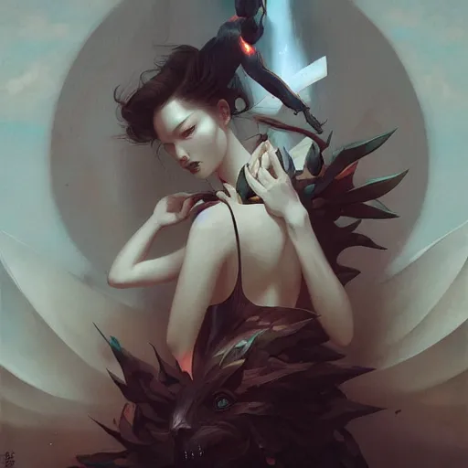 Prompt: Lee Jin-Eun by Peter Mohrbacher, rule of thirds, seductive look, beautiful