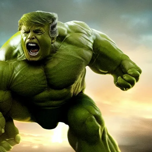 Image similar to Donald Trump plays the Incredible Hulk in new ultra hd movie, IMAX