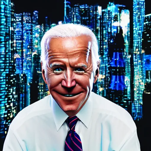 Prompt: “Supervillain Joe Biden, UHD, hyperrealistic render, 4k, cyberpunk”