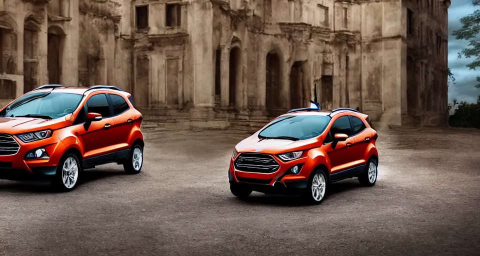 Image similar to ford ecosport in villa front seadigital artultra realisticultra detailed ultra wide Lens, shot on red camera, cinematic, color graded, tranding on artstation