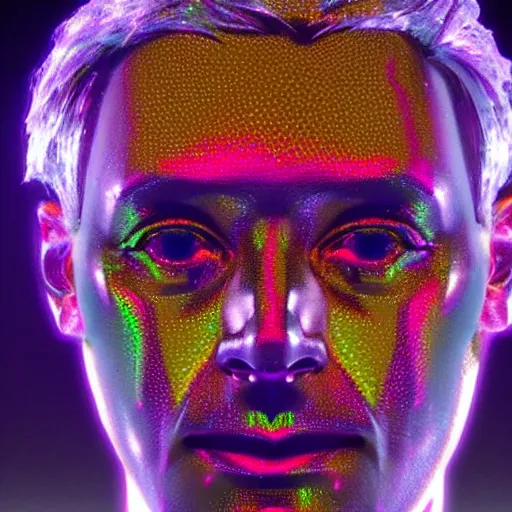 Image similar to a 3d human head made up of shiny holograms