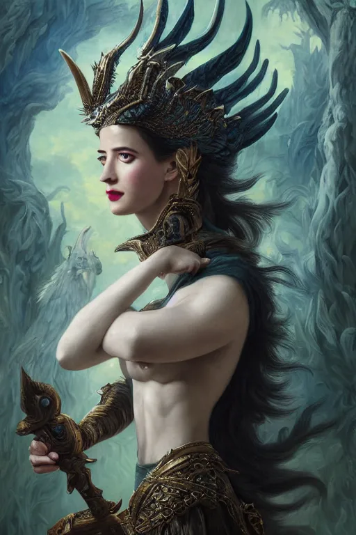 Image similar to A fantasy book style portrait painting of a hybrid, Eva Green, Anya_Taylor-Joy, Cory Chase, as a Mystical Valkyrie, Anubis-Reptilian, Atlantean Warrior, François Boucher, Oil Painting, unreal 5, DAZ, hyperrealistic, octane render, Regal, Refined, Detailed Digital Art, RPG portrait, William-Adolphe Bouguereau, Michael Cheval, Walt Disney (1937), Steampunk, Volumetric Golden dappled dynamic lighting, Highly Detailed, Cinematic Lighting, Unreal Engine, 8k, HD