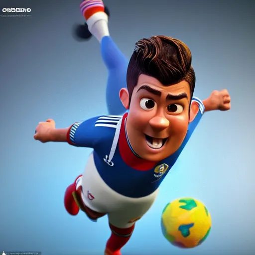 Image similar to cristiano ronaldo as a pixar disney character from up ( 2 0 0 9 ), unreal engine, octane render, 3 d render, photorealistic