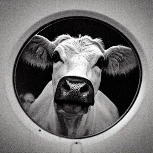 Image similar to creepy picture of cow, viewed through the peephole