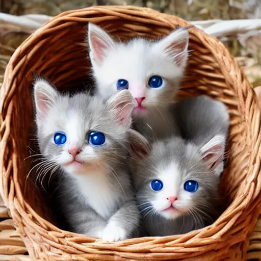 Image similar to one hundred kittens with blue eyes in a basket