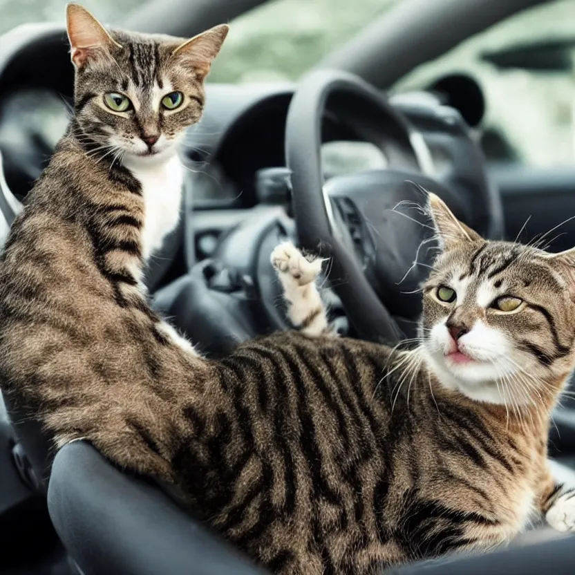 Prompt: a cat driving a car