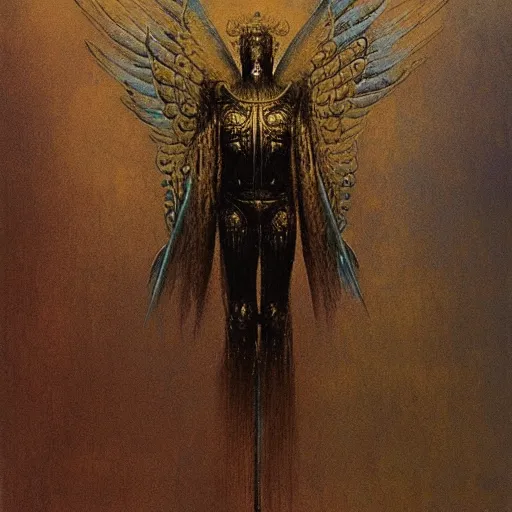 Image similar to arch angel in ancient golden armor, beksinski