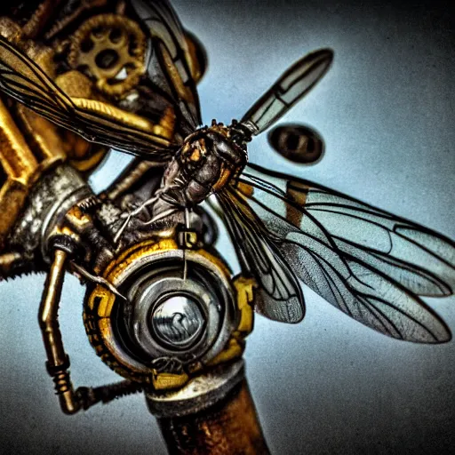Prompt: steampunk mechanic dragonfly, award winning photo, 8 k,