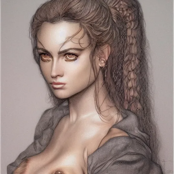 Image similar to a highly detailed portrait in the style of john currin and in the style of luis royo.