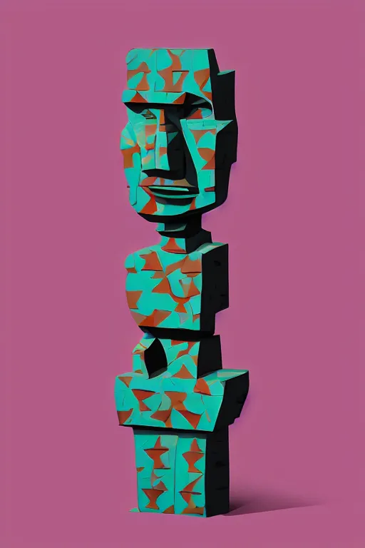 Image similar to cubist moai statue cutout digital illustration cartoon colorful beeple