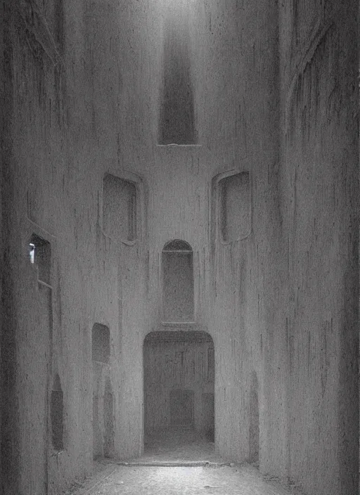 Prompt: an interior by zdzislaw beksinski, immaculate scale, dystopian surrealism, concept art, digital art, dark atmosphere