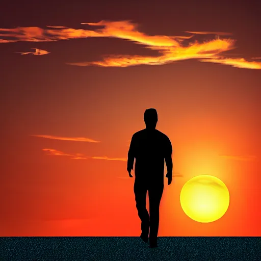 Prompt: a man walking towards a sunset, style of vaporwave