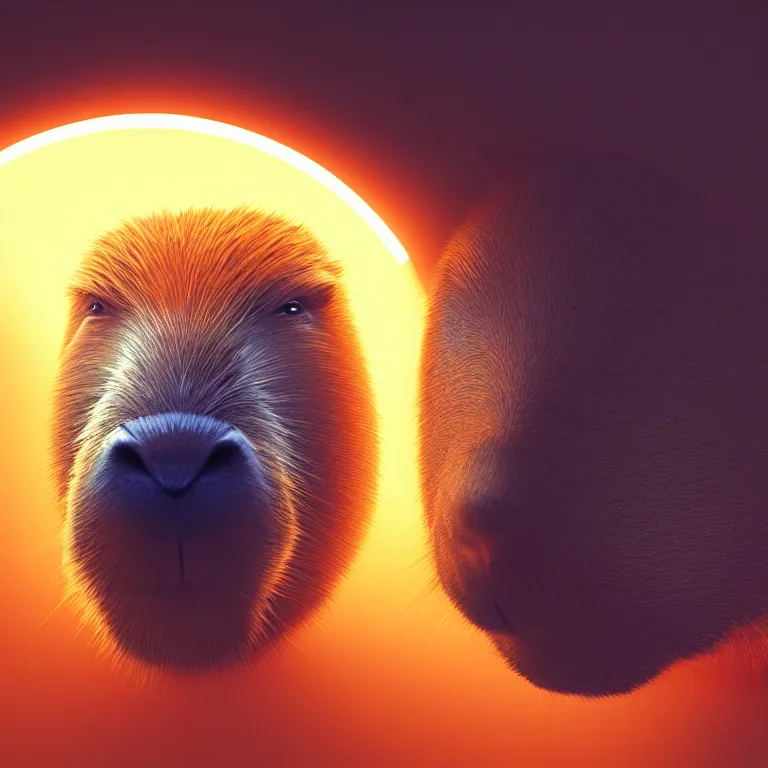 Image similar to a capybara behind a colorful ring light, octane render, trending on artstation, greg rutkowski very coherent symmetrical artwork. cinematic, hyper realism, high detail, octane render, 8 k