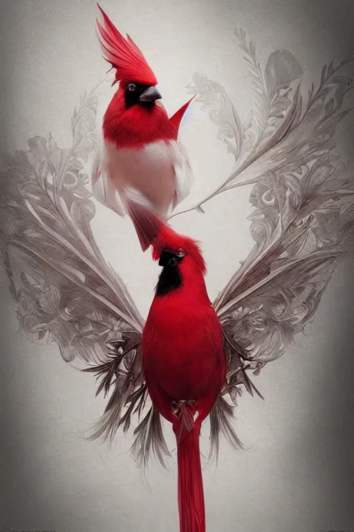 Image similar to Ethereal Cardinal bird, intricate detail, ornate, conceptual art, soft light, dynamic, art by artgerm