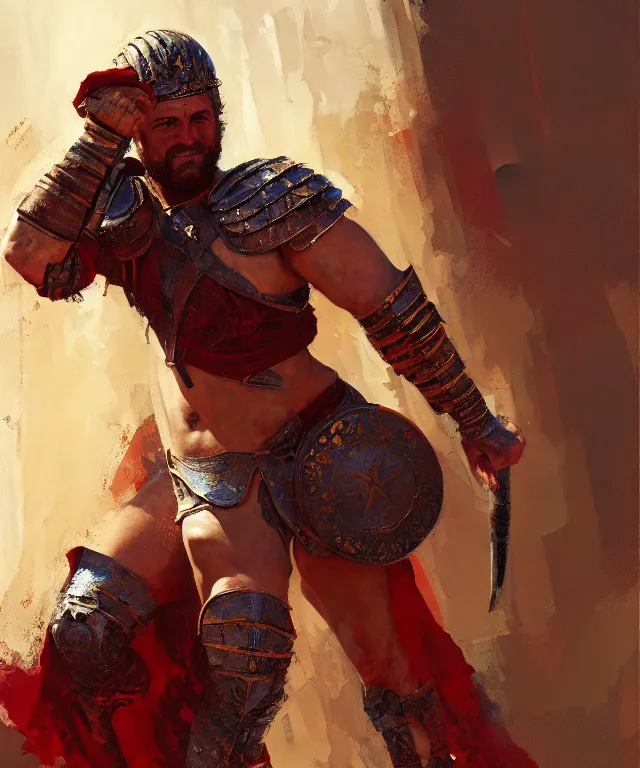 Prompt: a gladiator, painting by greg ruthowski, henry ascensio, craig mullins, intricate and detailed