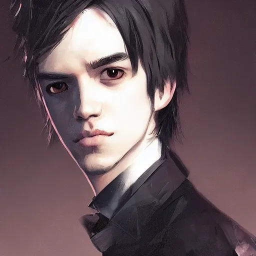 Prompt: a very handsome emo!!! guy posing!!!, portrait!!!!, trending on artstation, cgsociety contest winner, digital art, illustrated by greg rutkowski