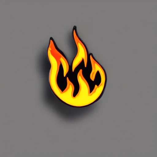 Image similar to a retro minimalistic fire flame warning caution label enamel pin, hd, concept art, artstation