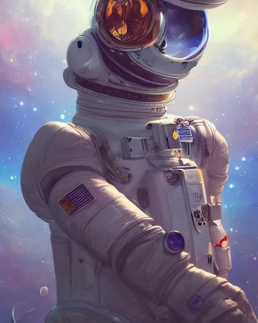 Prompt: wide shoot portrait of ethereal intricate cosmonaut lie relaxed on a crescent moon between the stars and the planets in outer space, cosmonaut post grunge concept art,high detail,4k, trending on artstation by Yoshitaka Amano, josan gonzalez and tyler edlin