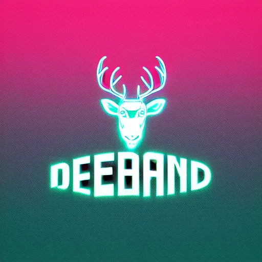 Image similar to logo for corporation that involves deer head, symmetrical, retro pink synthwave style, retro sci fi, neon