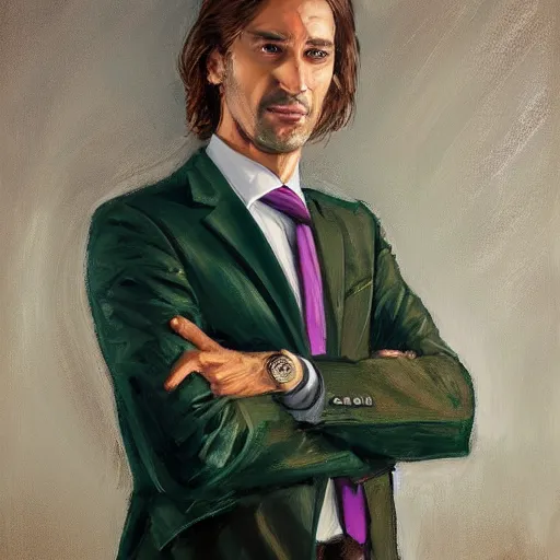 Image similar to handsome man of 3 9 years old, green eyes, light brown, good looking, wide round nose, mid long hair, in an office by david rutkowski, by artgem