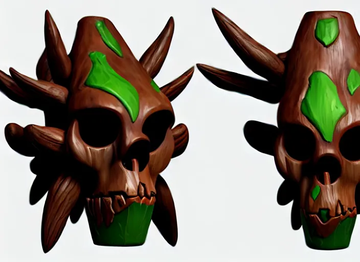 Image similar to festeroot wooden treant skull head, stylized stl, 3 d render, activision blizzard style, hearthstone style, darksiders art style