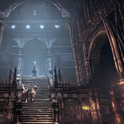 Image similar to a stunning screenshot of an underground city in Bloodborne, masterpiece, hyper-detailed