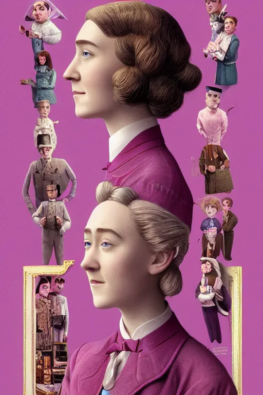 Prompt: concept art of Saoirse Ronan as Agatha in Wes Anderson's Grand Budapest Hotel