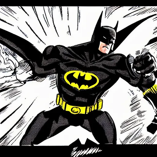 Prompt: “comic strip of batman fighting a giant, in the style of jim lee”